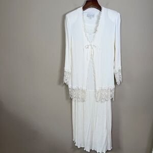 Fitting Image Cream Maxi Dress & Jacket Guipure Lace Trim Victorian Romantic 18W